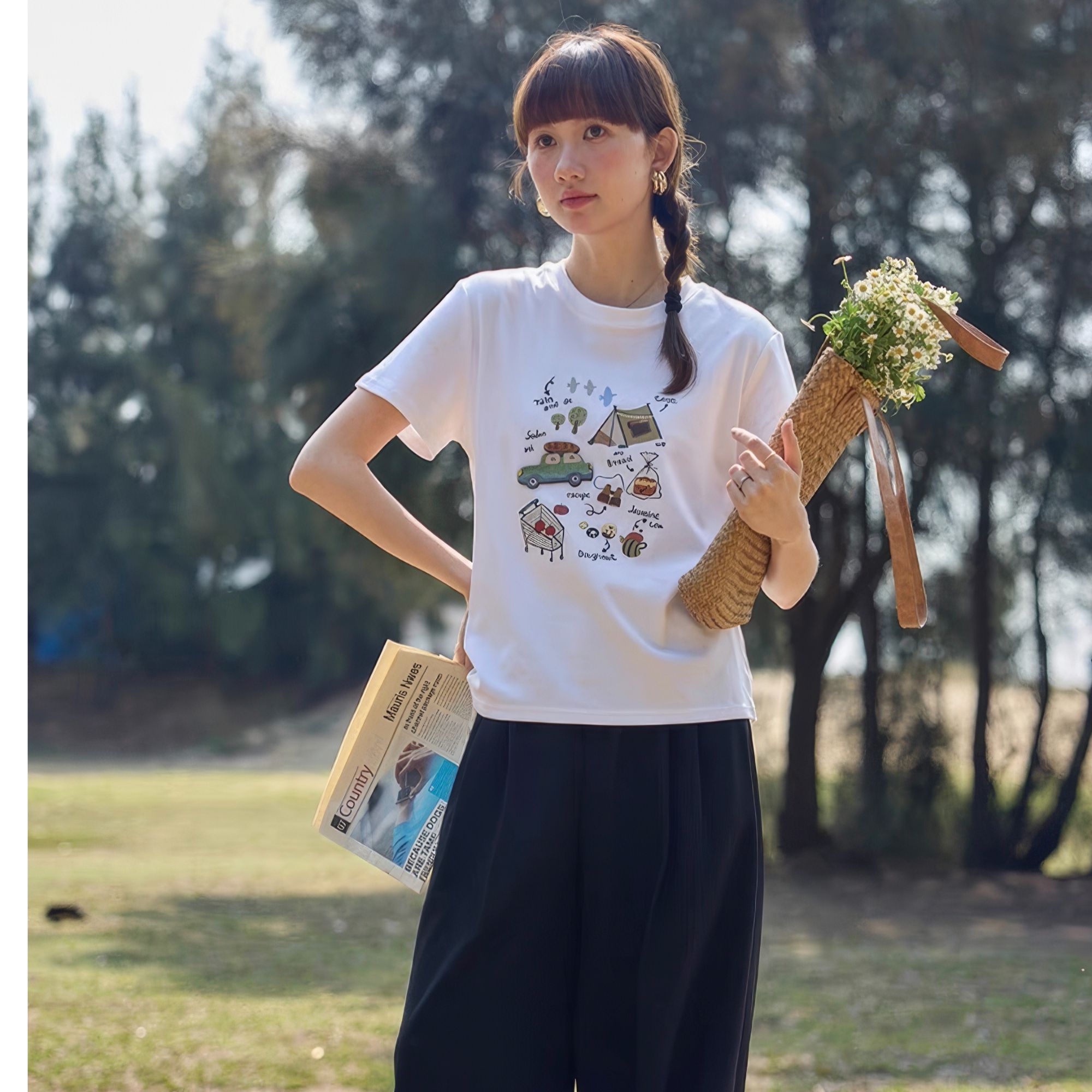 露迪尚品T253027女夏季圆领短袖棉质白色时尚卡通减龄T恤上衣