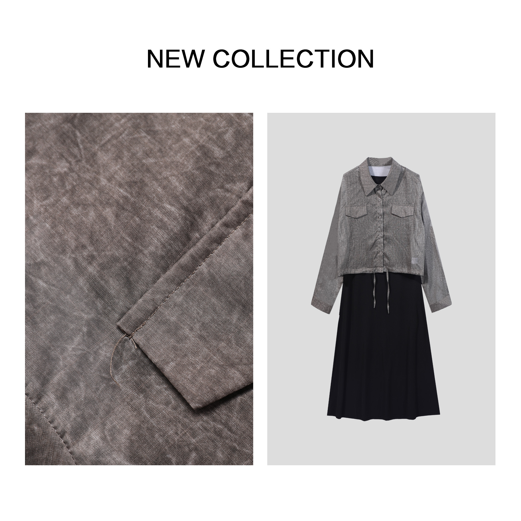 【大有范专属】L1F38072B 优雅双层：纯色打底裙+透视网纱外套