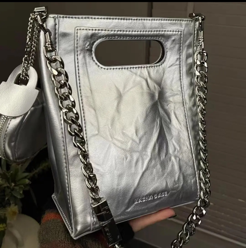 高级感简约链条托特包女包2025新款时尚褶皱手提包通勤单肩斜挎包