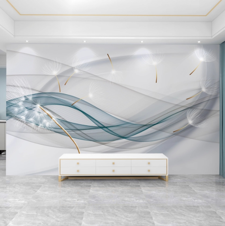 2025电视背景墙壁画定制3d羽毛装饰墙贴客厅墙布影视墙壁布高级感