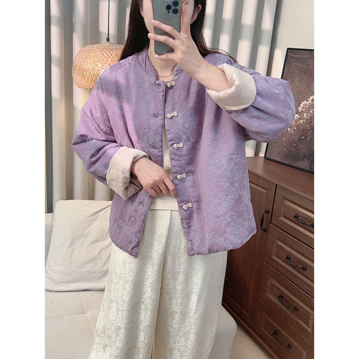 【紫绣-外套】新中式浮雕提花国风盘扣刺绣外套女早春新款外套女