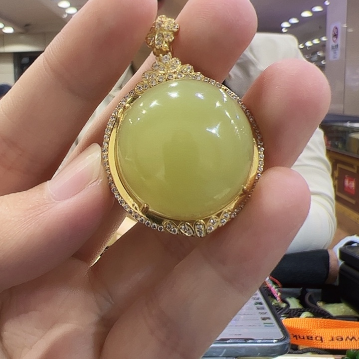 和田玉（黄玉）银S925镶嵌颈饰