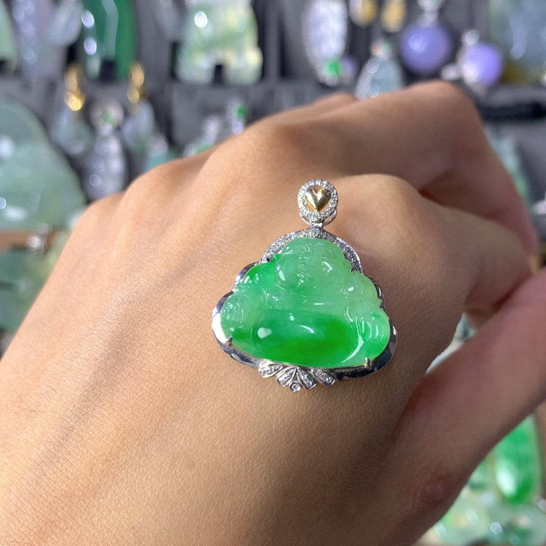 翡翠18K金镶嵌吊坠(不含链)