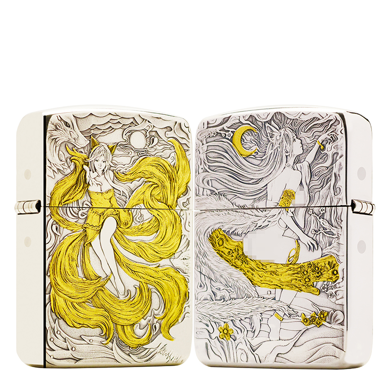 ZIPPO/之宝打火机镀银鎏金【1941九尾望月】原装煤油打火机DYJ1