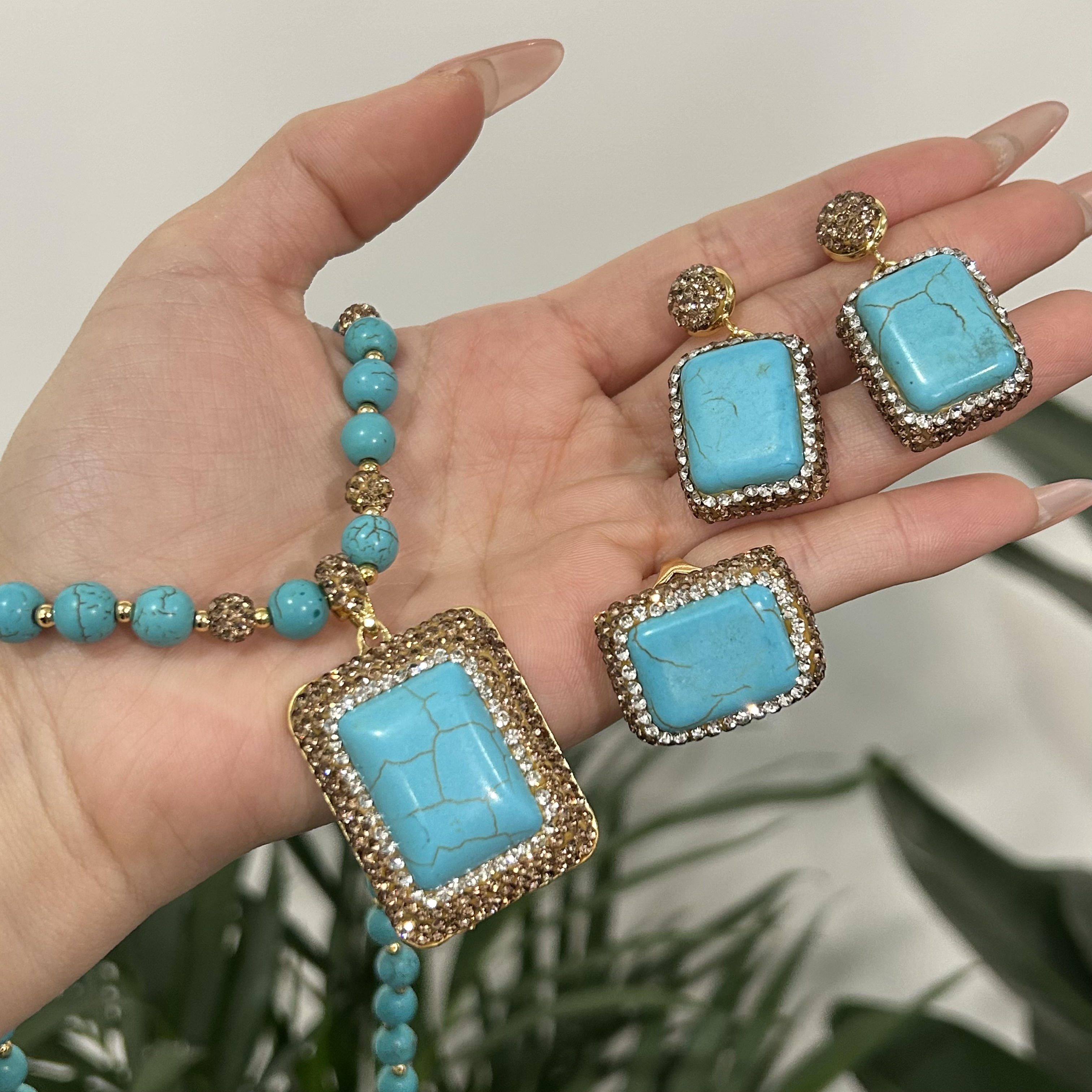 铜合金耳饰 【581-耳环】法式铜合金气质风时尚复古宫廷蓝色饰品