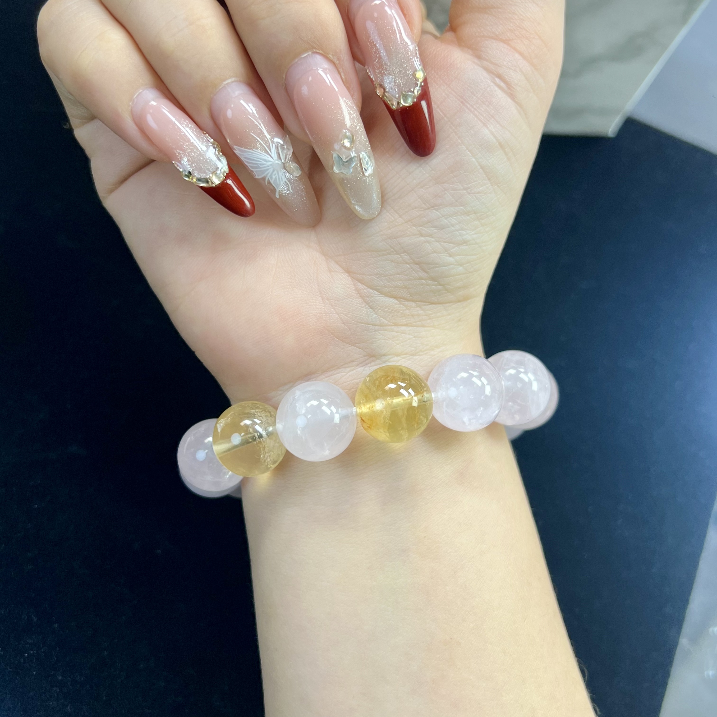 天然马粉水晶DIY手串手链卡14mm设计款