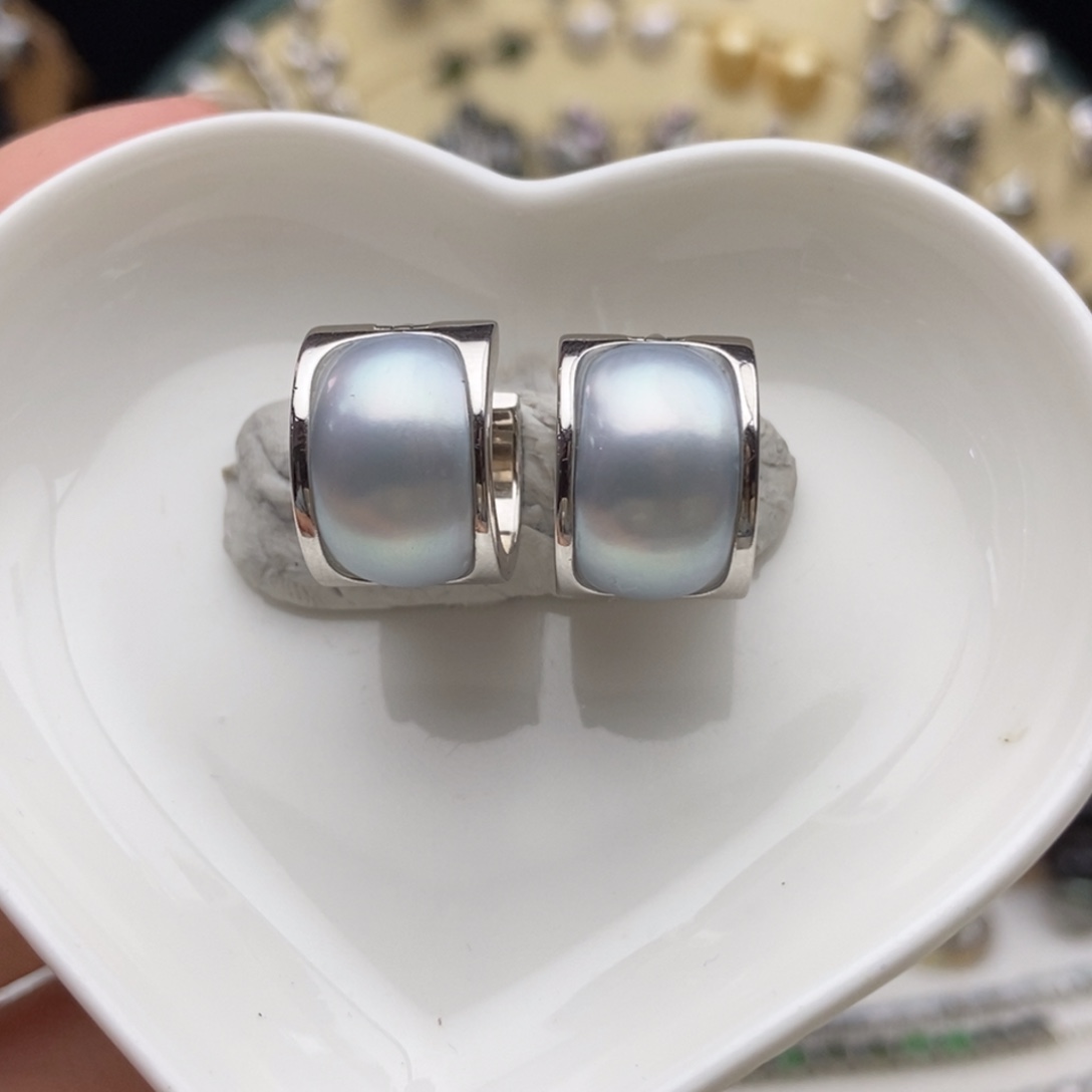 海水珍珠画框银S925镶嵌银蓝冷光澳白耳扣