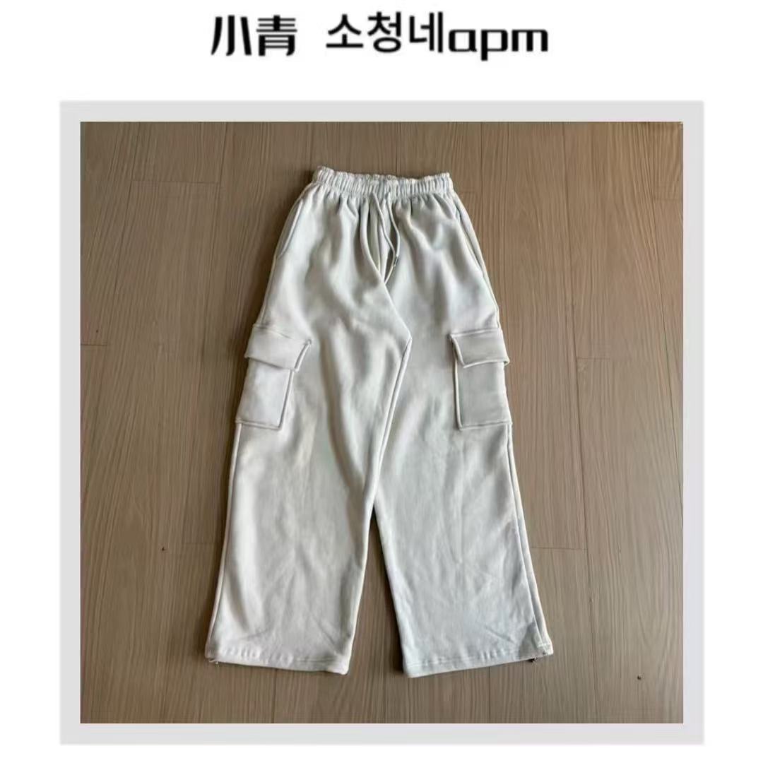 韩国东大门 BRE/大口袋抽绳松紧腰拉绒卫裤[可收口]