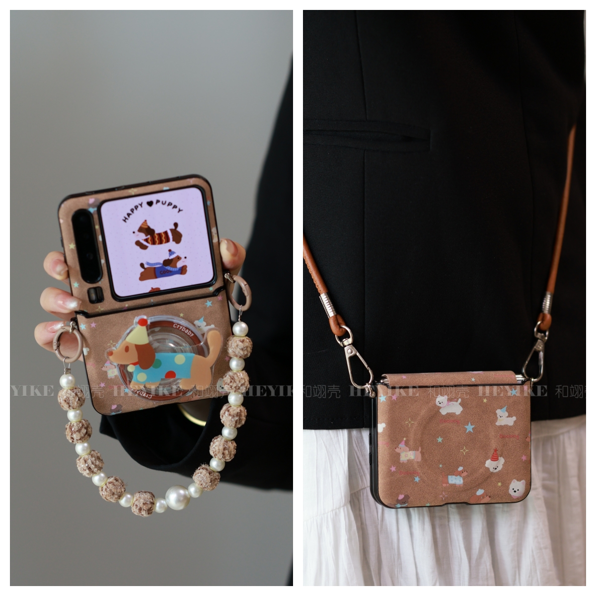 适用华为purax手机壳典藏版mixflip2斜挎pocket2羊巴皮腊肠狗防摔