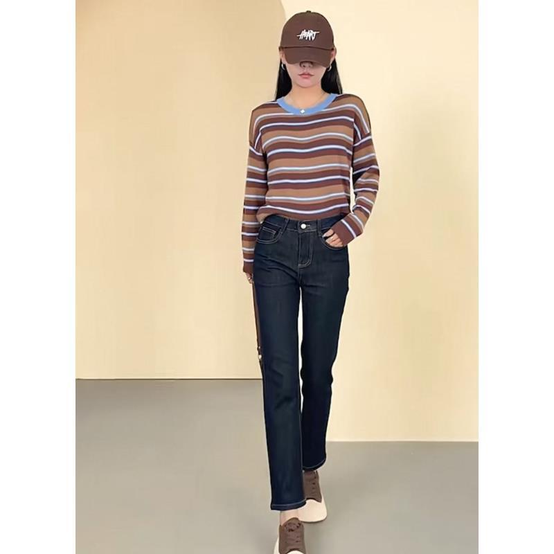 8332（图片以直播间实物为准)深色小个子九分直筒牛仔裤女修身弹力