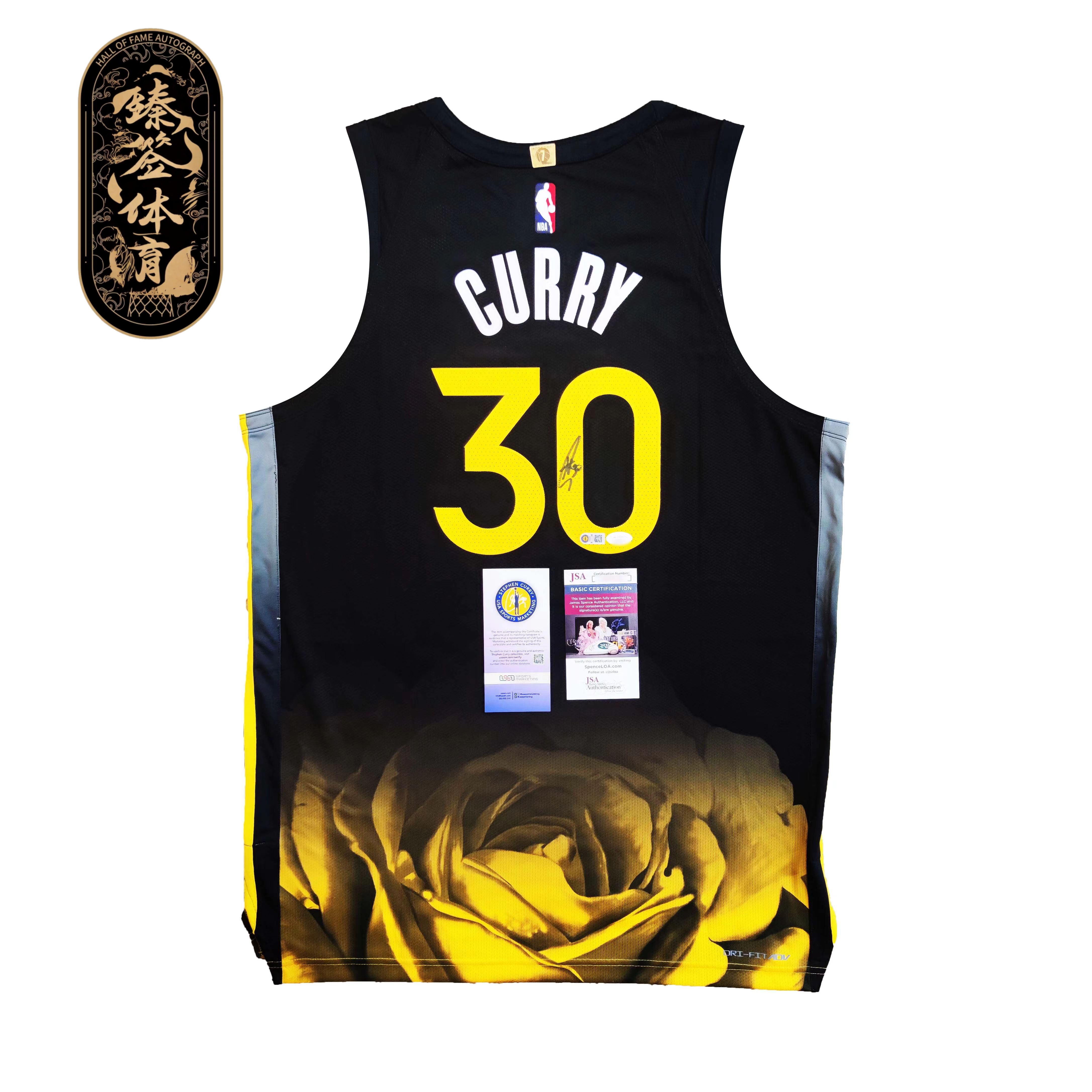 【臻签体育】库里亲签勇士黑莲花城市版AU球衣收藏（USASM+JSA认证）