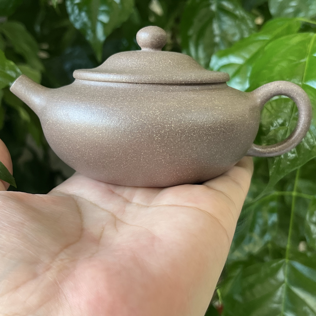 宜兴原矿紫砂扁玉壶半手工制作150cc老天青泥料