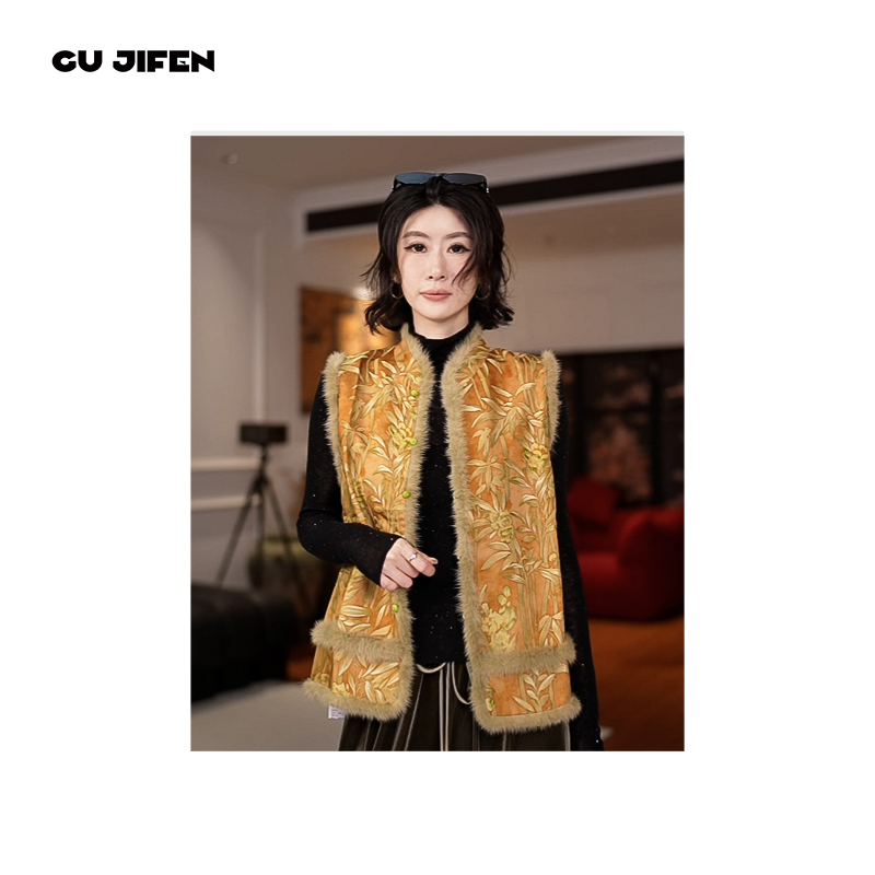 GU JIFEN｜敦煌宝相｜高级感重工刺绣休闲百搭立领马甲女 X58131