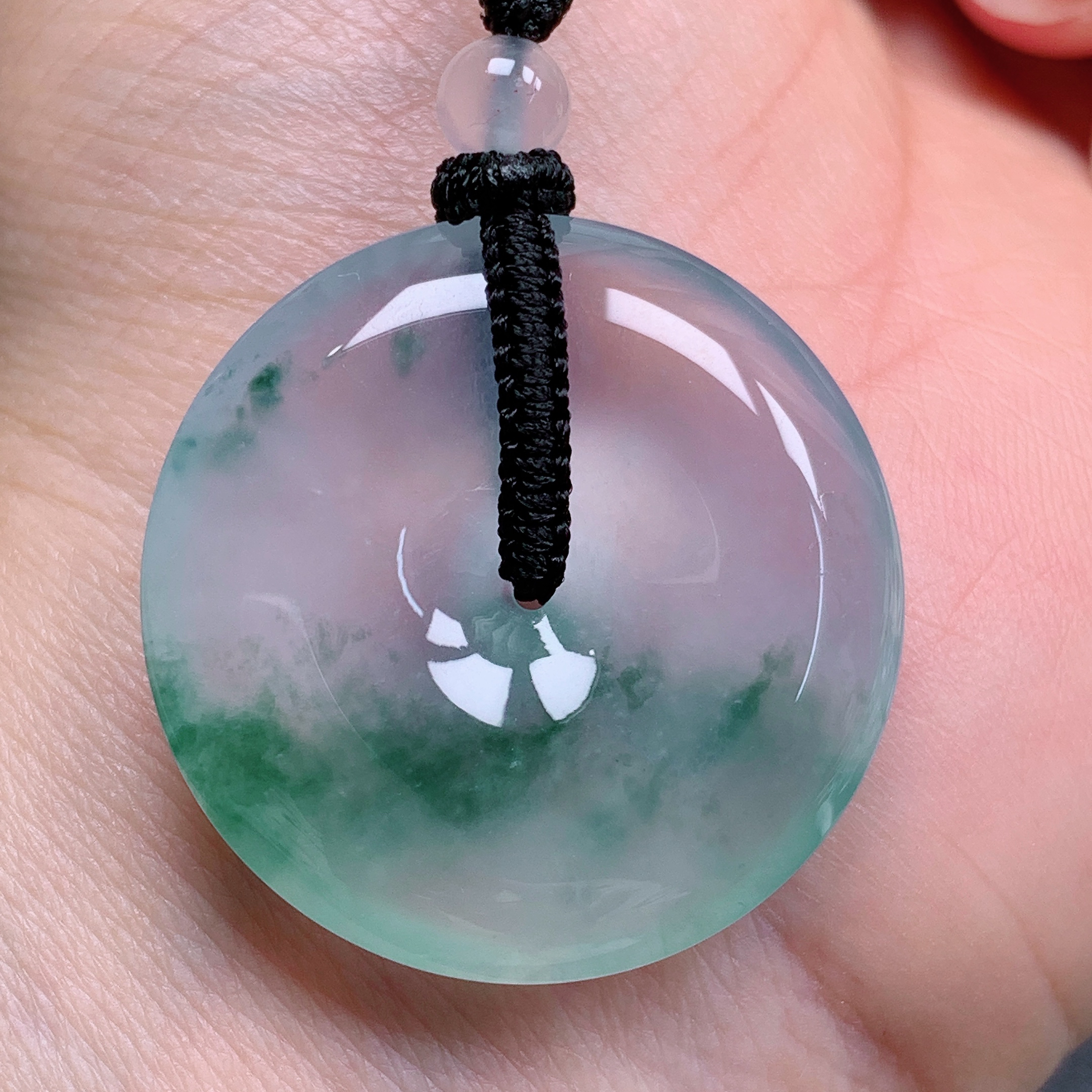 天然缅甸翡翠A货正冰飘花平安扣气质精美尺寸29.8+6.2  463