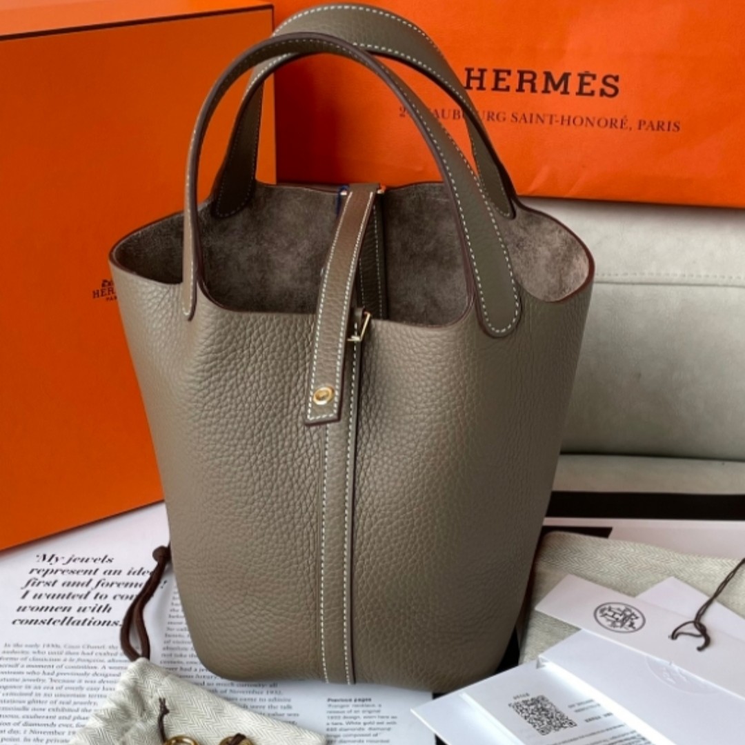 全新未使用 Hermes/爱马仕 大象灰菜篮子18金扣 W刻 CG15-0048