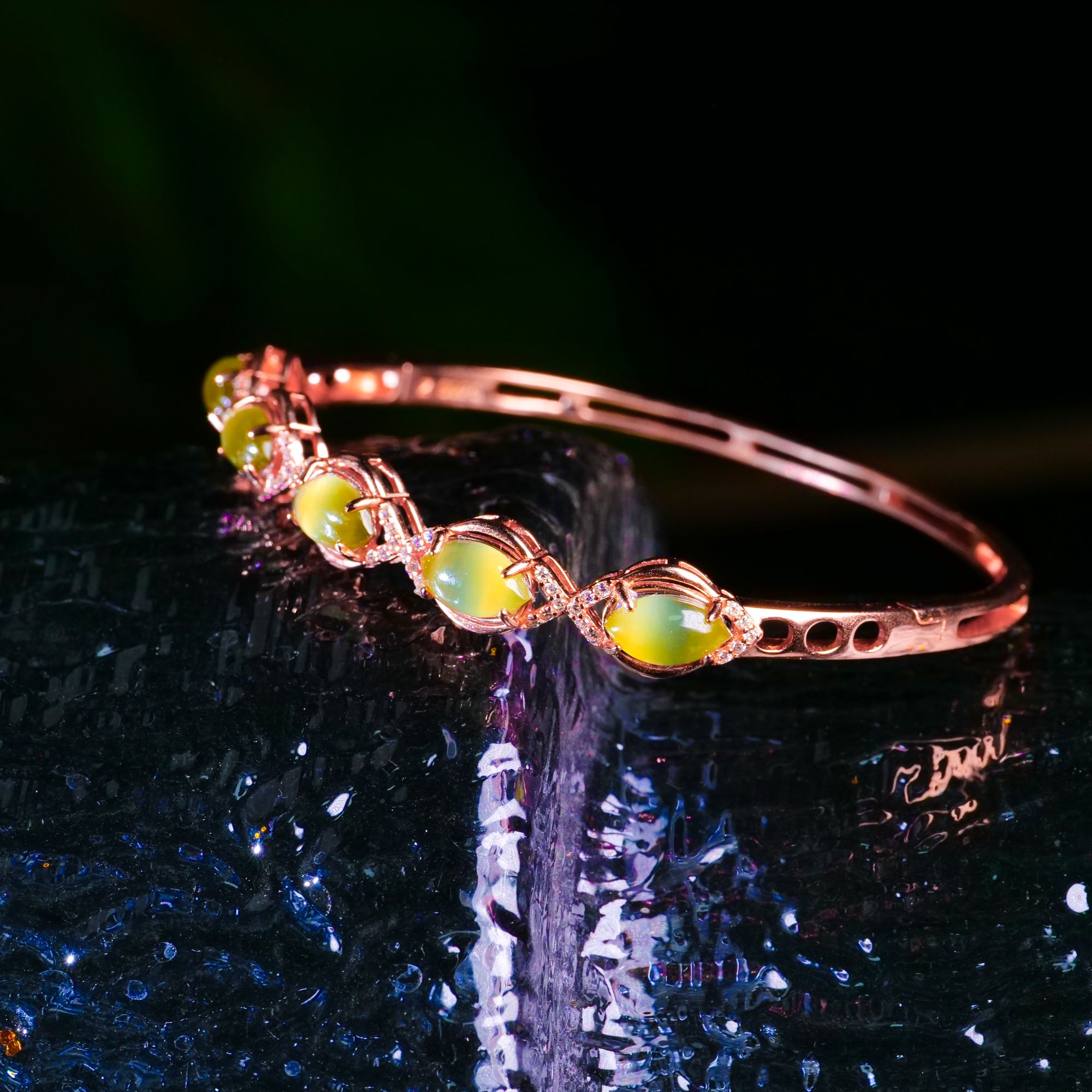 【小雨来了】925银镶嵌和田玉碧玉猫眼手镯 银手镯 多样性发一件