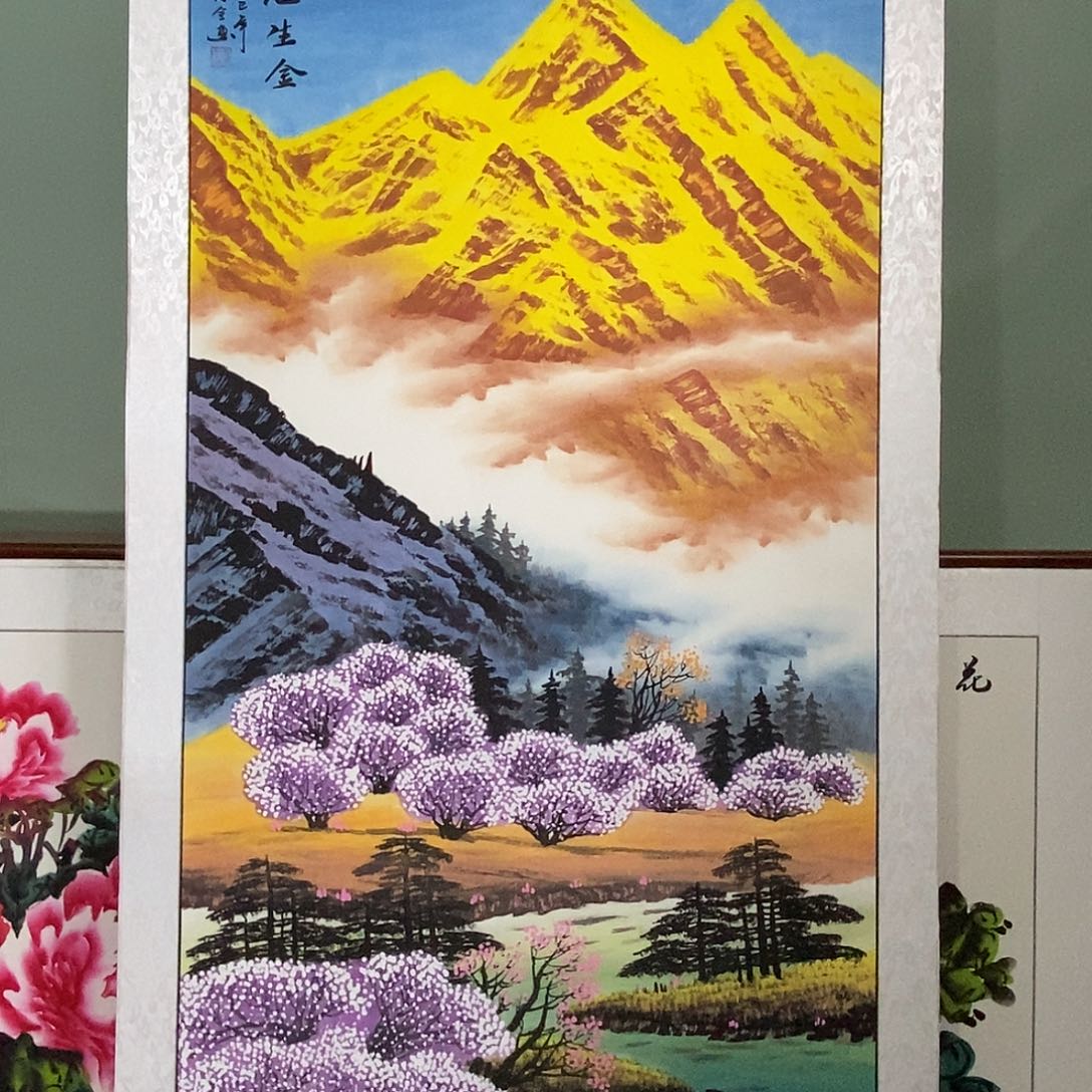 国画带框尺寸82✖️162厘米手绘