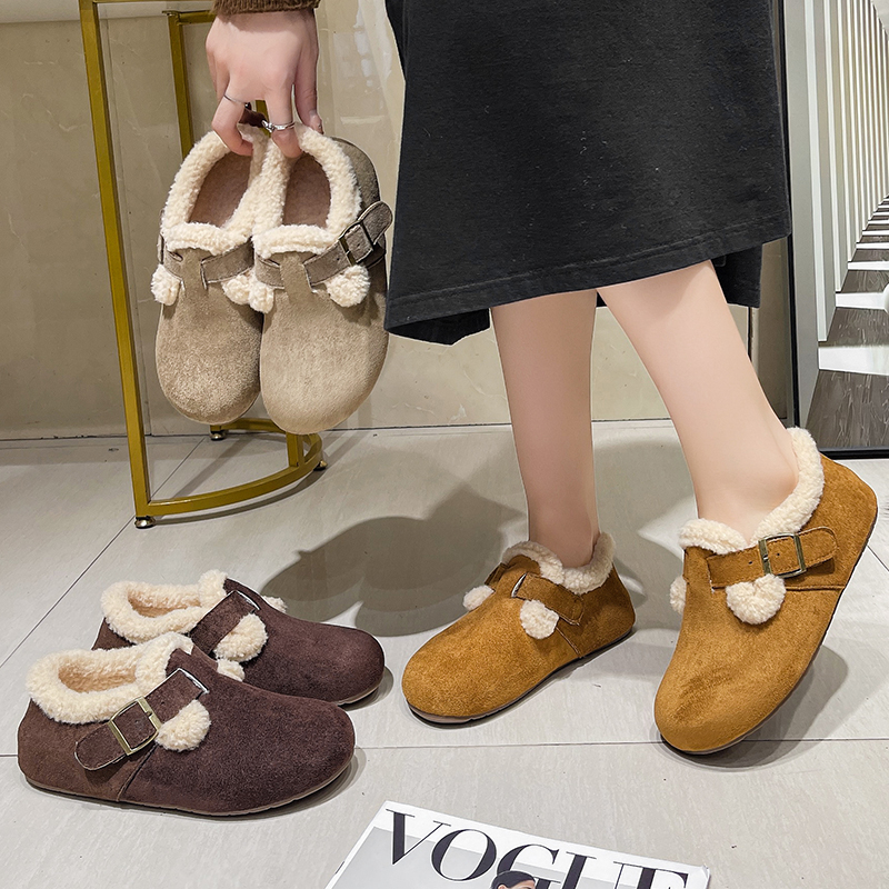 跟高3CM2025秋冬新款内增高加绒复古休闲风勃肯鞋保暖拖鞋雪地靴
