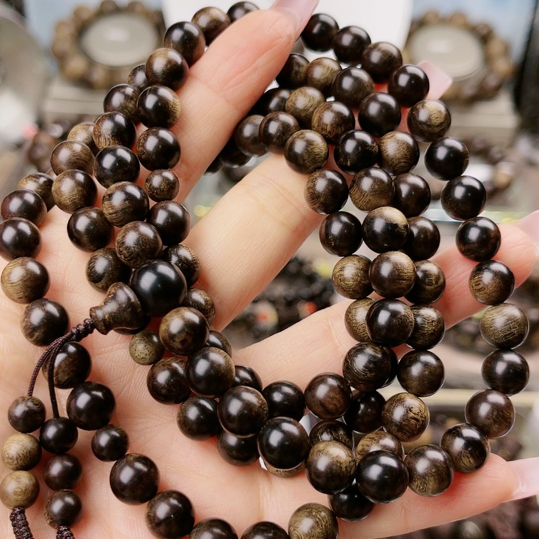 沉香手串松帝王紫棋玉化老料满樱子瘤疤0.8×108