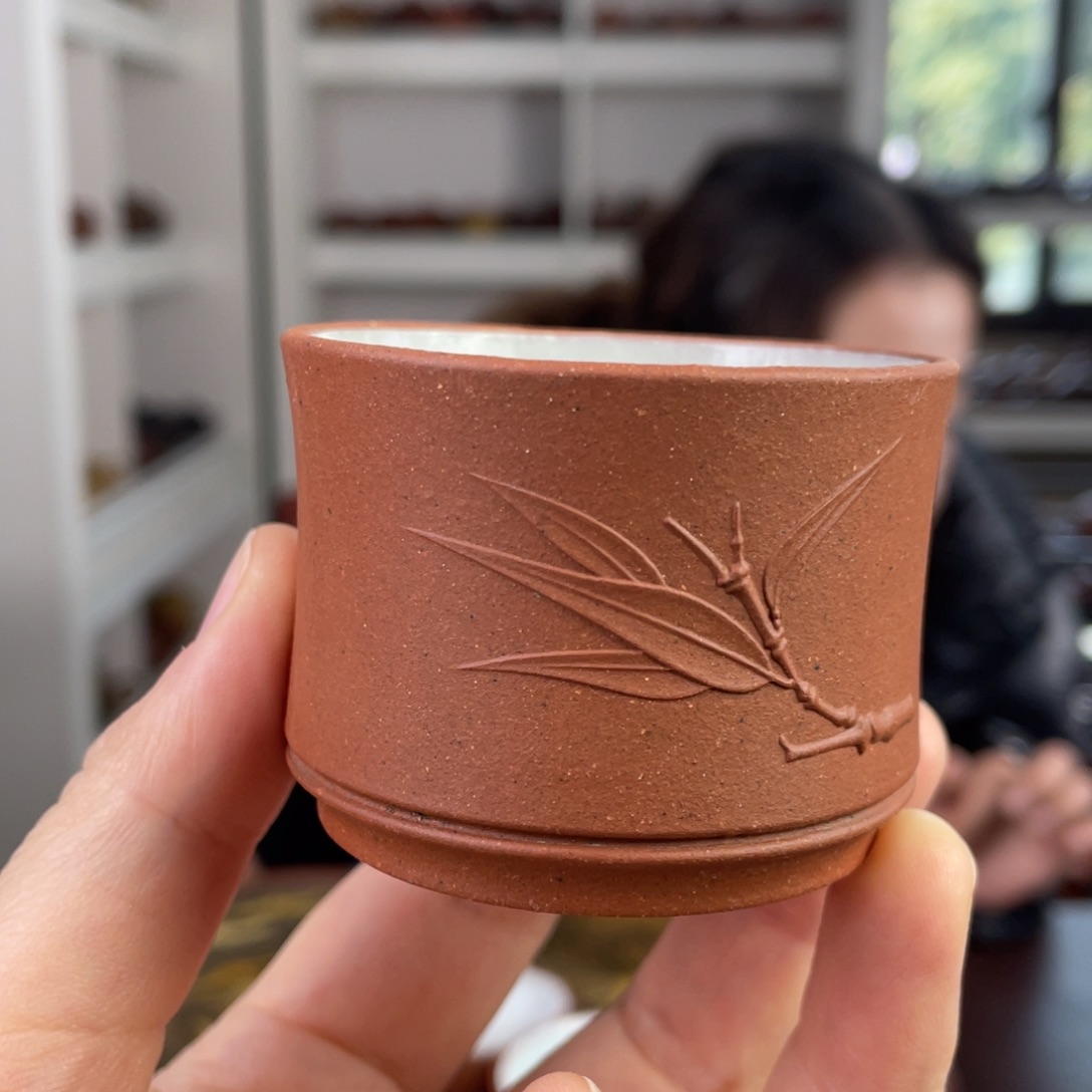 紫砂茶壶老杯子汤釉一对竹节