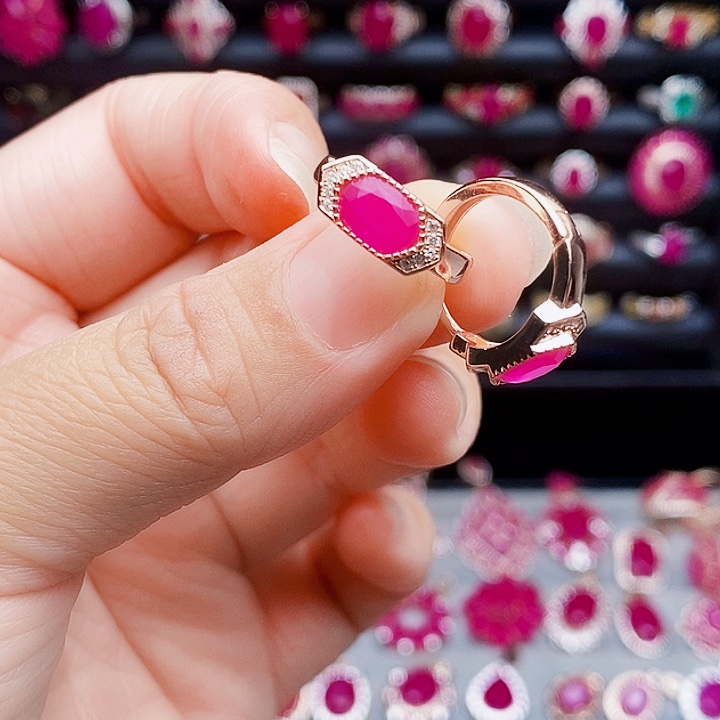 耳饰银S925镶嵌红宝石