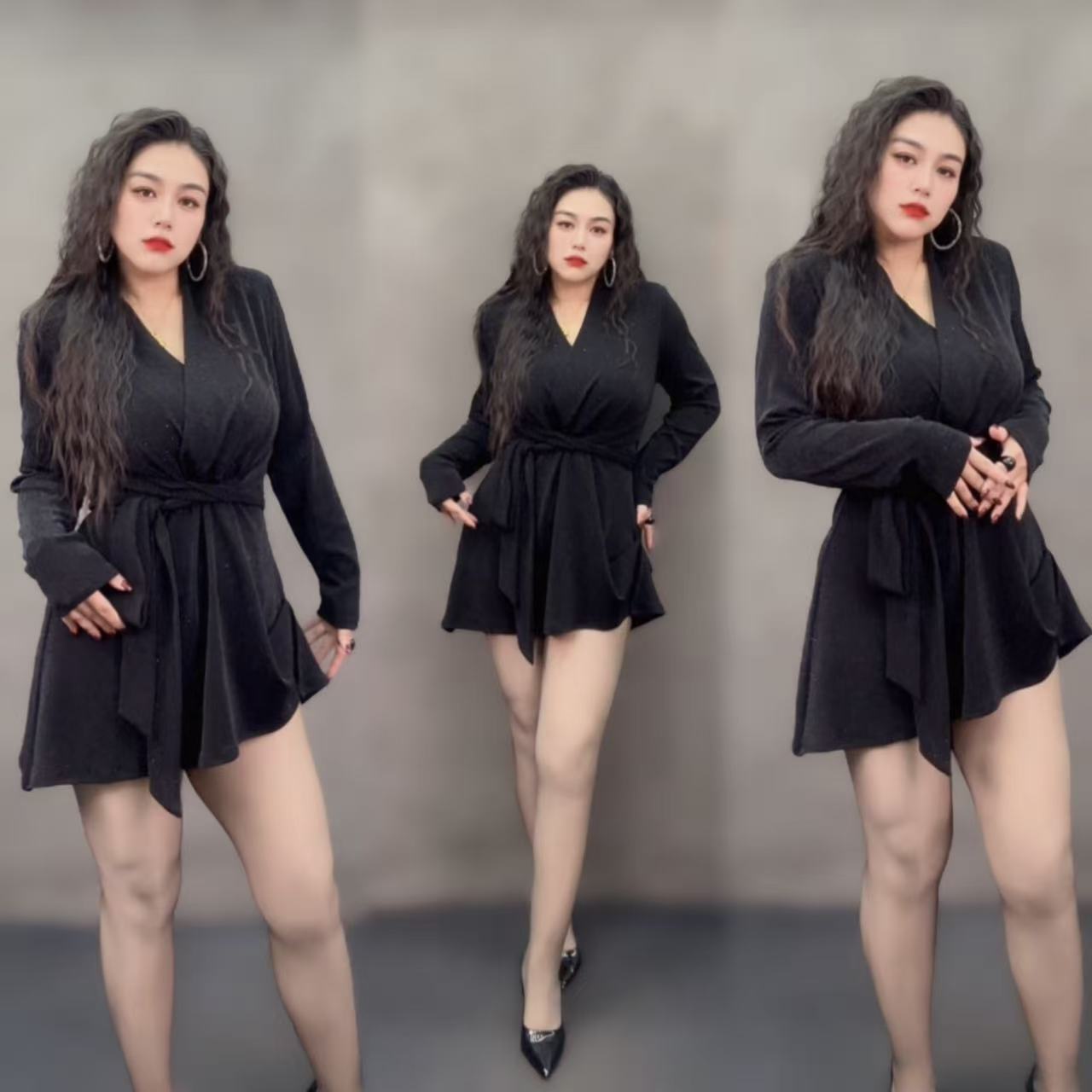 宋美人【偷心花魁】大码女装新款绑带设计v领收腰显瘦连衣裙336