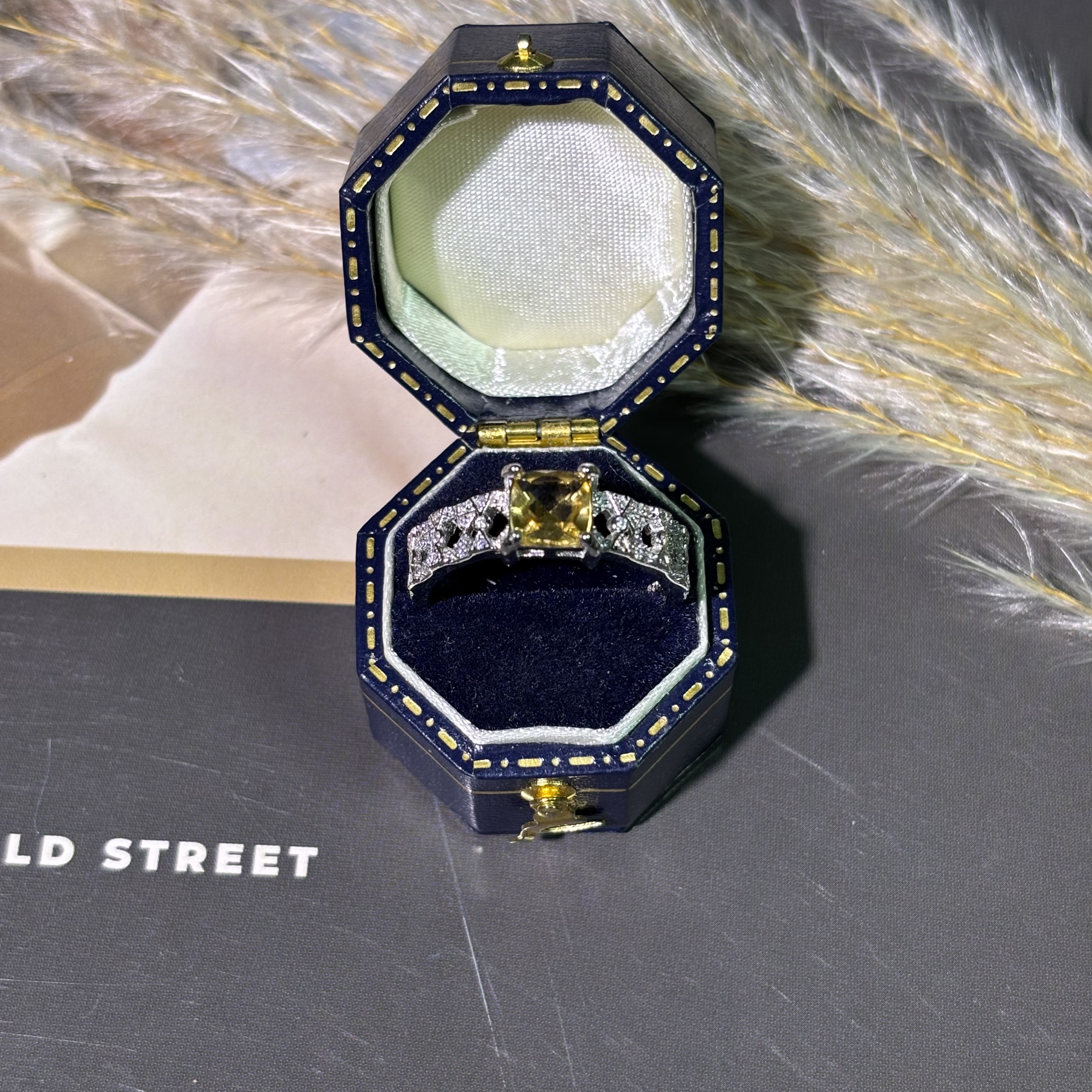 925银戒指 天然黄水戒指宽戒修饰手形满镶气质