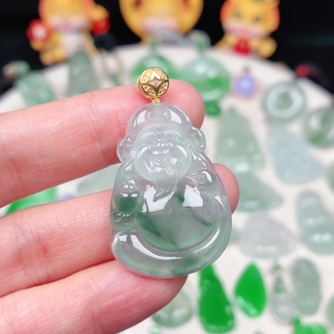 颈饰18K金镶嵌翡翠缅甸天然A货翡翠