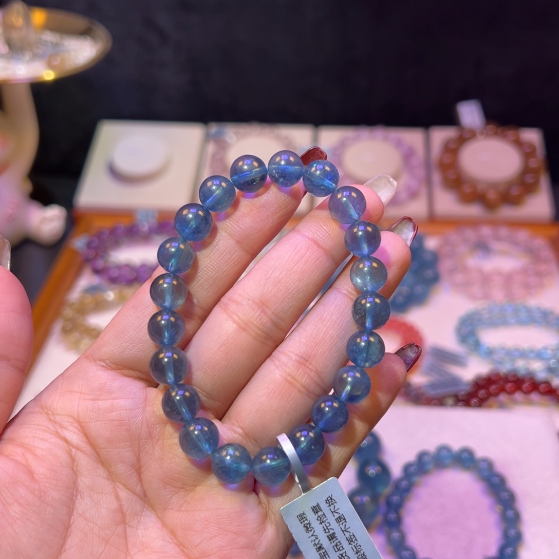 水晶手串未镶嵌八*海蓝宝9.1m m