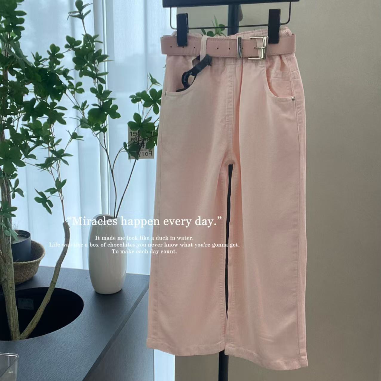 X226029「奔跑的蜗牛」腰头蕾丝皮标直筒裤