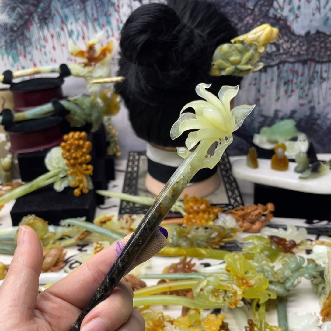【闪购商品】蛇纹石玉发饰合金
