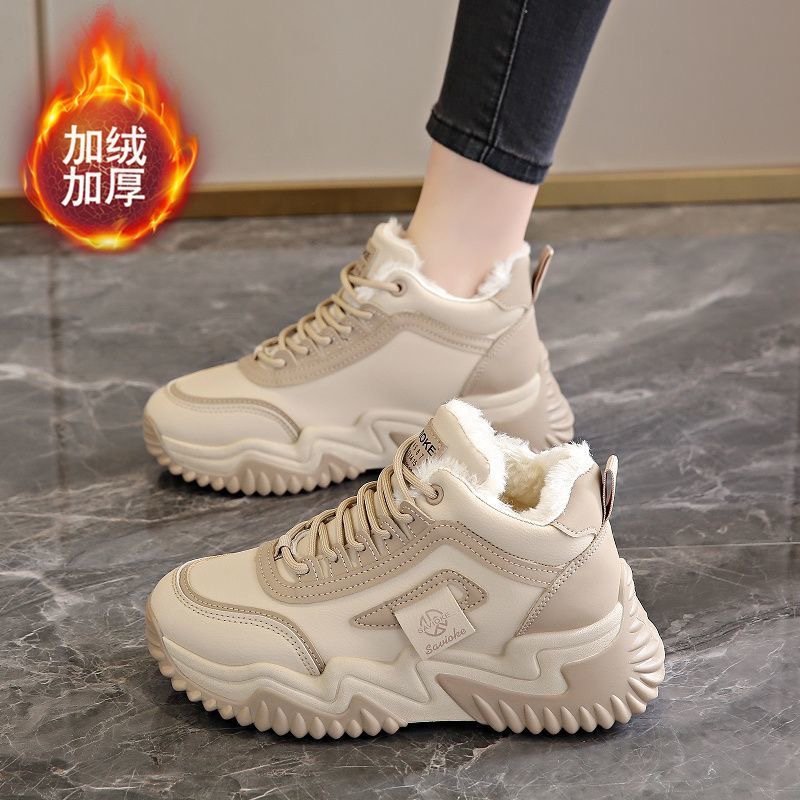 冬季加绒高帮鞋子女韩版百搭加厚保暖棉鞋厚底增高运动老爹鞋潮鞋