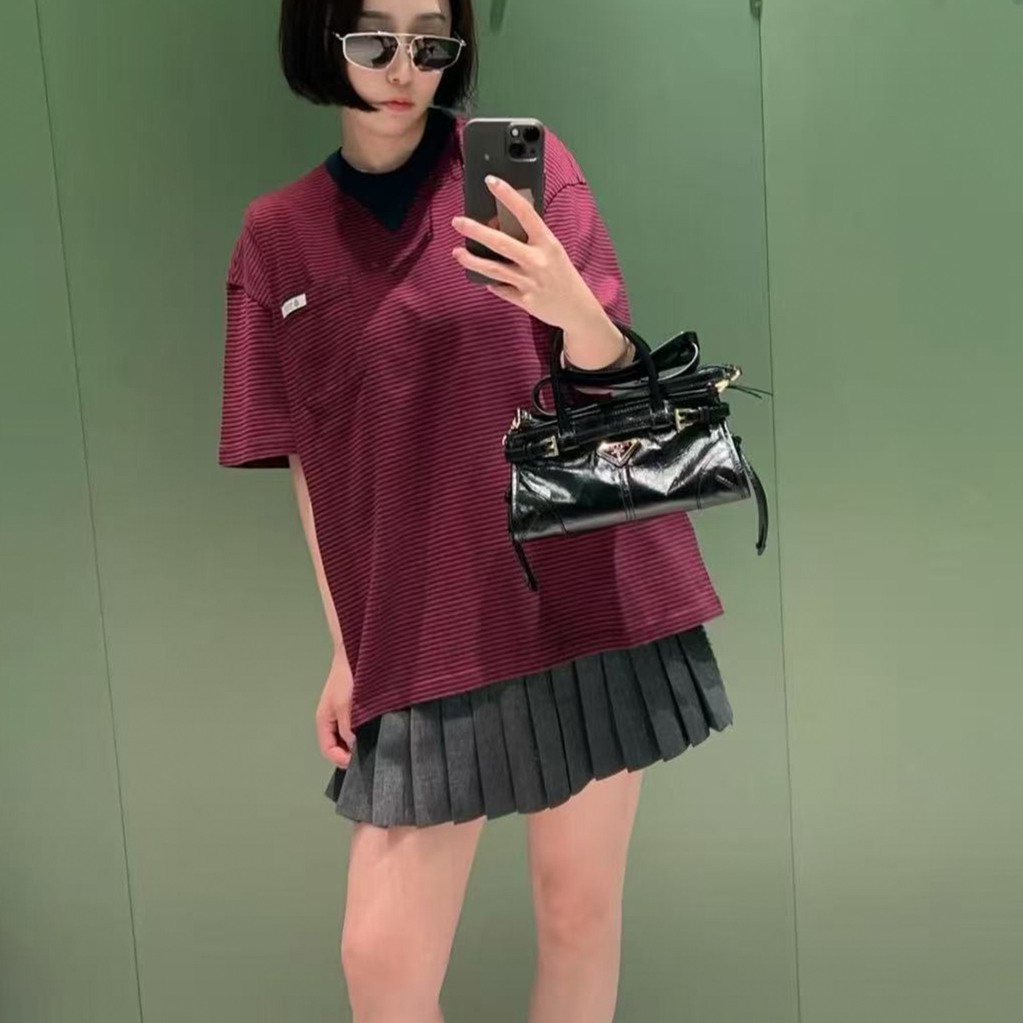 未使用 Prada/普拉达 超大条纹针织T恤