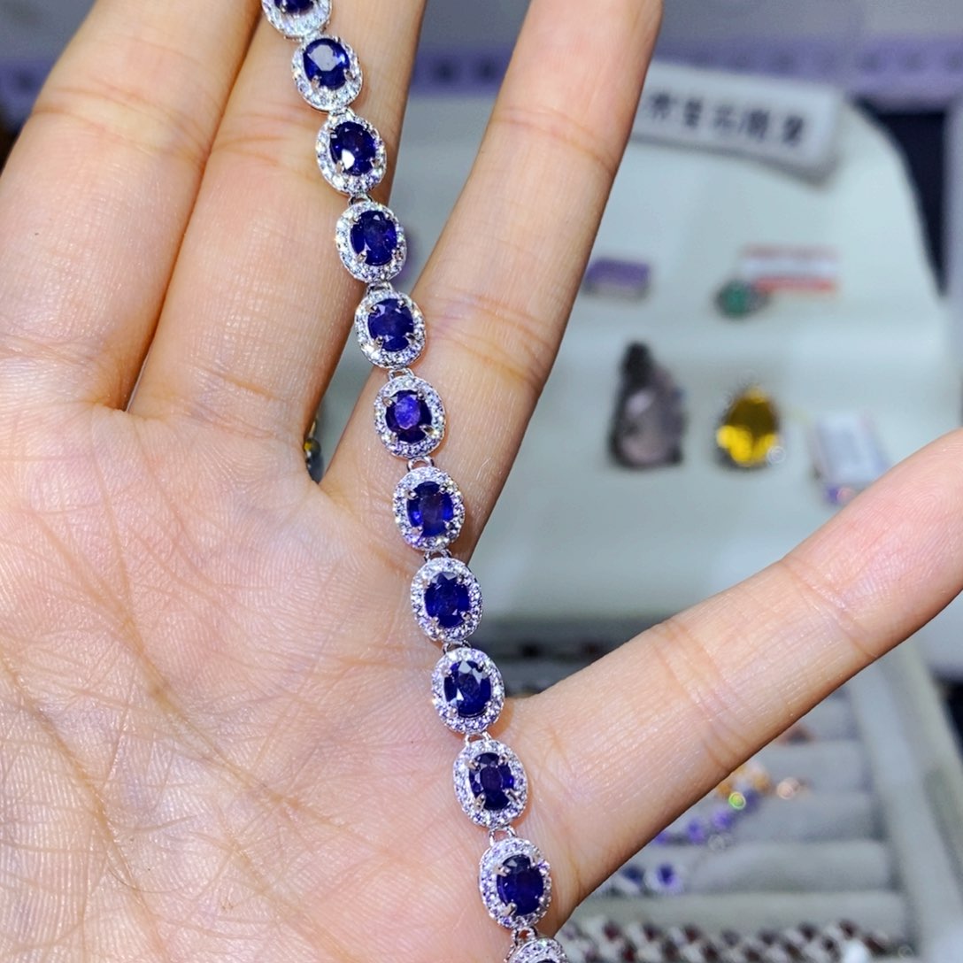 手链蓝宝石银S925镶嵌1*2