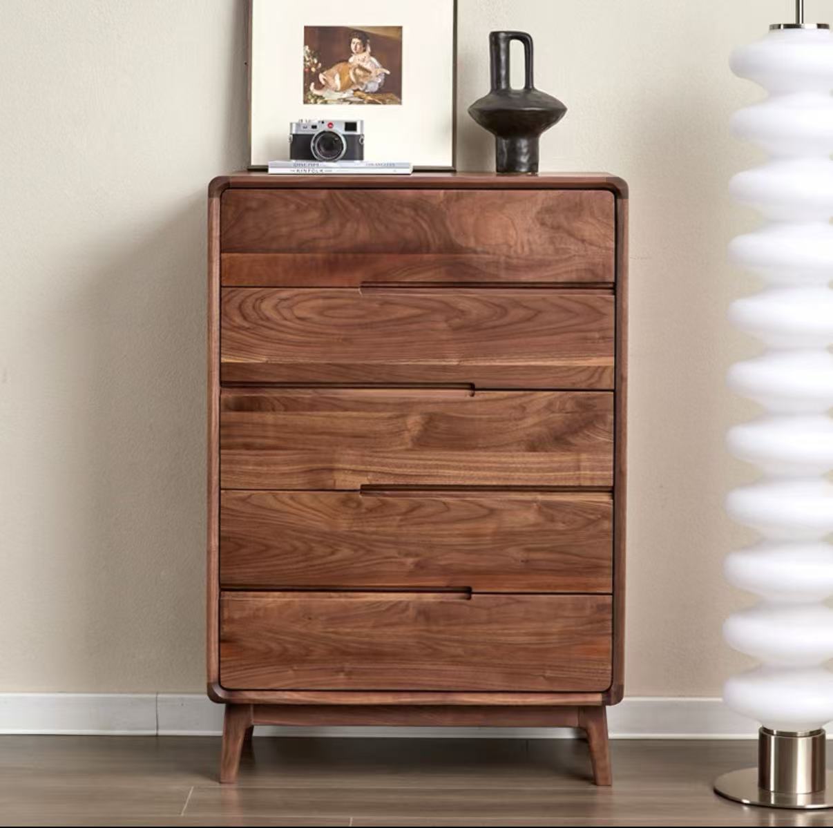 辰物家北美黑胡桃全实木现代简约北欧收纳柜卧室l立式储物五斗柜