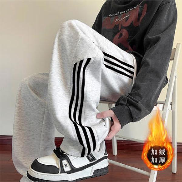 RK06-BY美式三杠休闲卫裤男女秋冬季加绒加厚百搭宽松直筒运动裤