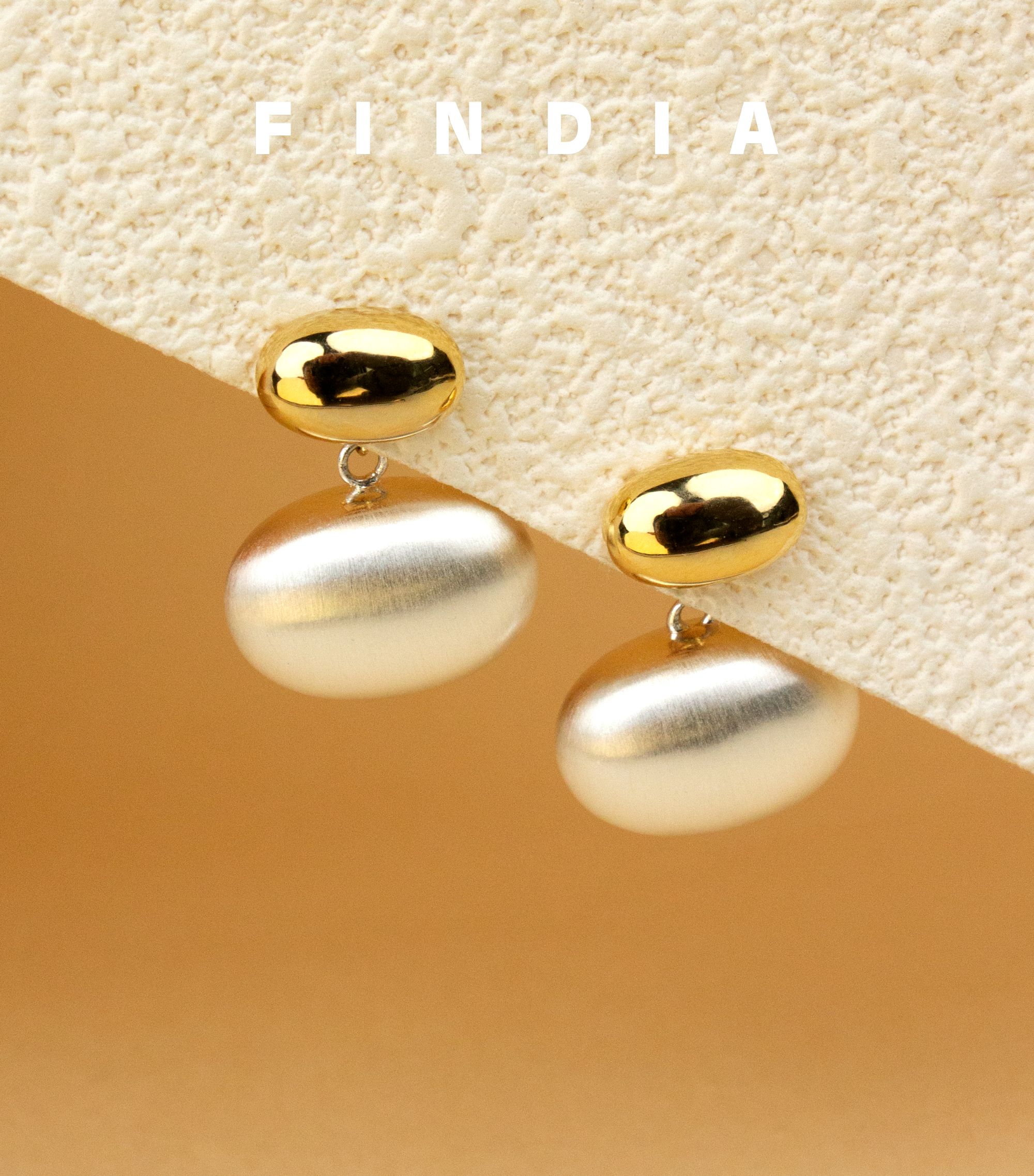 黄铜耳饰 FINDIA记忆 椭圆拉丝厚银两戴法式优雅休闲轻奢耳钉银针