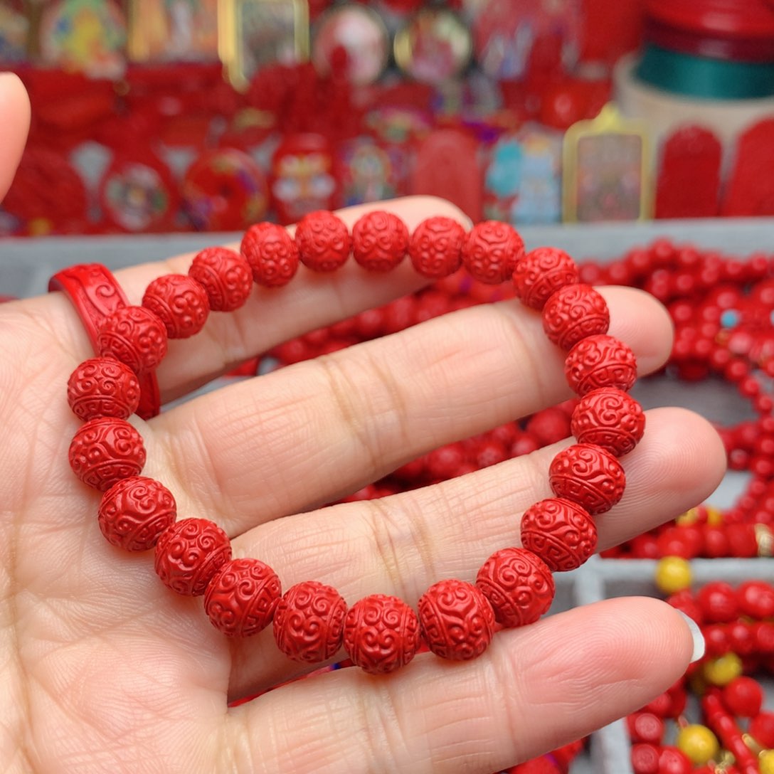 天然辰砂工艺品朱砂回纹手串