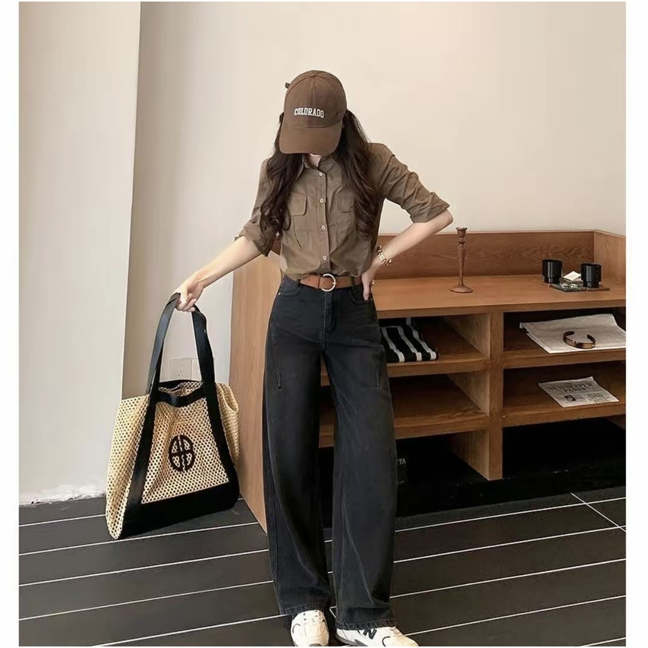 【现货加厚/加绒✈️运费险】韩版黑灰牛仔裤高腰窄版直筒女秋冬加绒