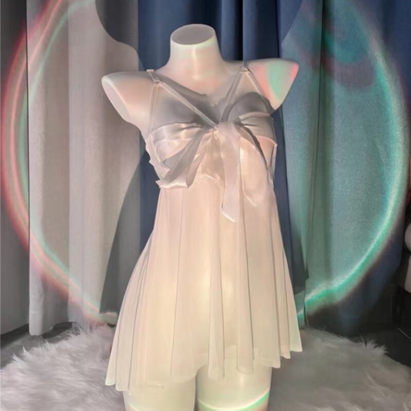 蝴蝶结仙女款蕾丝刺绣性感套装透明连体睡裙显瘦气质轻奢小众美背