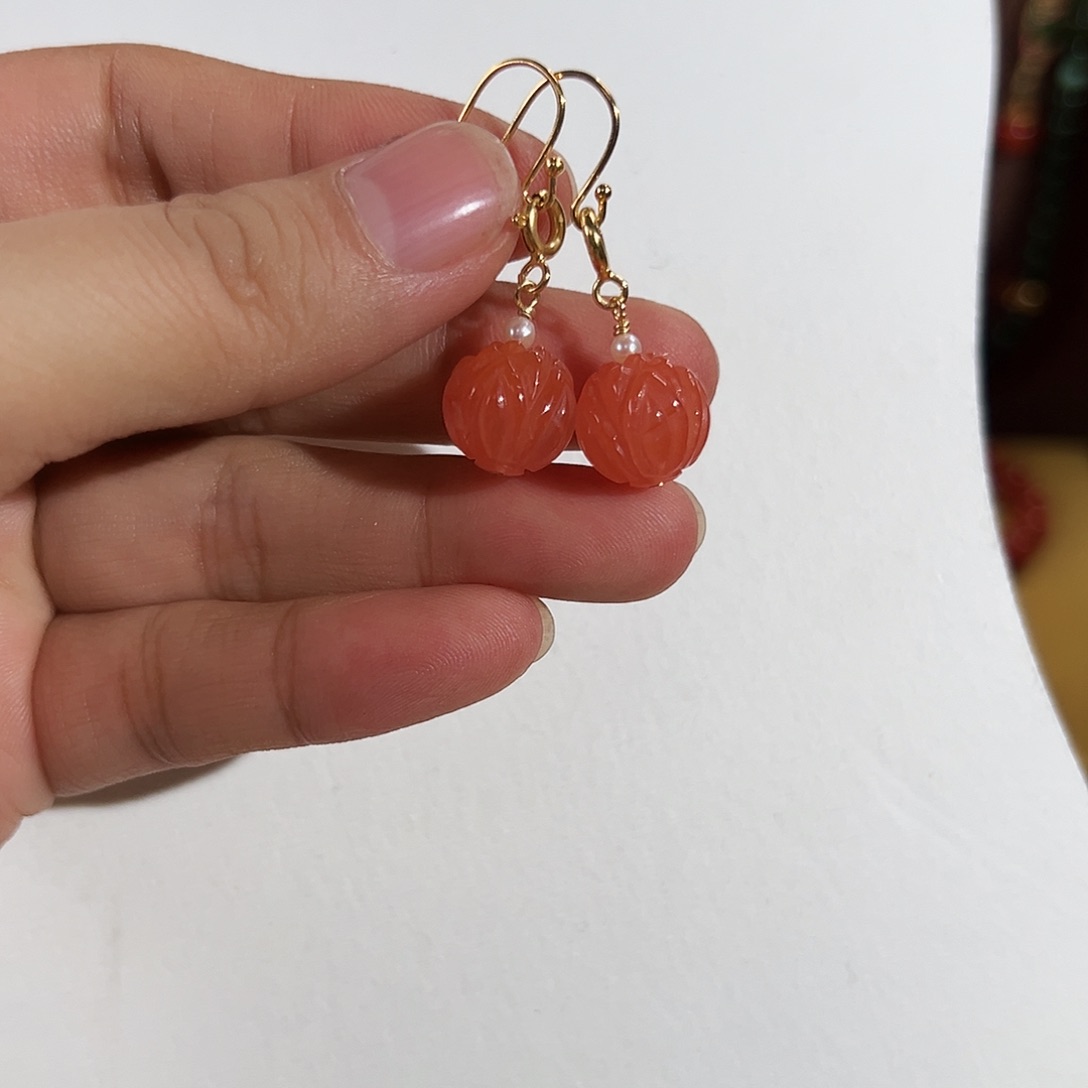 南红玛瑙耳饰银S925镶嵌