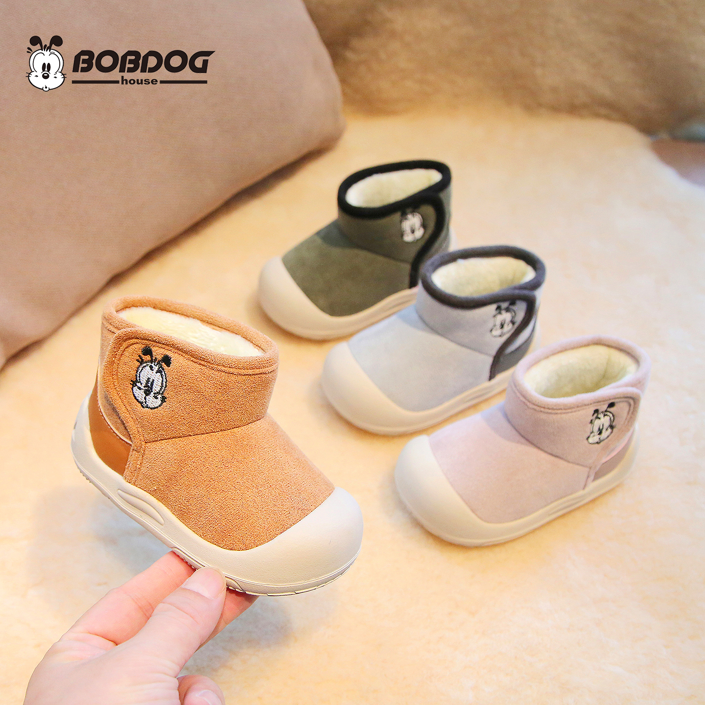 巴布豆【冬季棉鞋】新款男女宝儿童休闲软底保暖防滑学步机能鞋1028