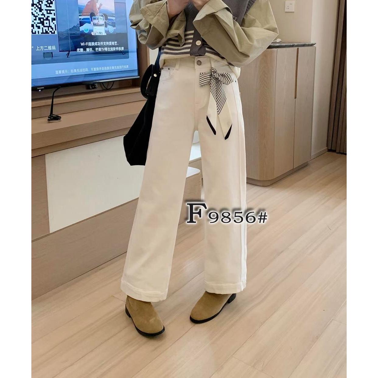 丹宁风厚款磨毛中腰宽松裤子百搭套装牛仔裤直筒裤F9856