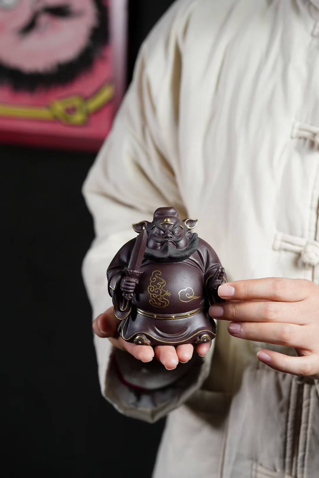 宜兴精工紫泥茶宠钟馗摆件