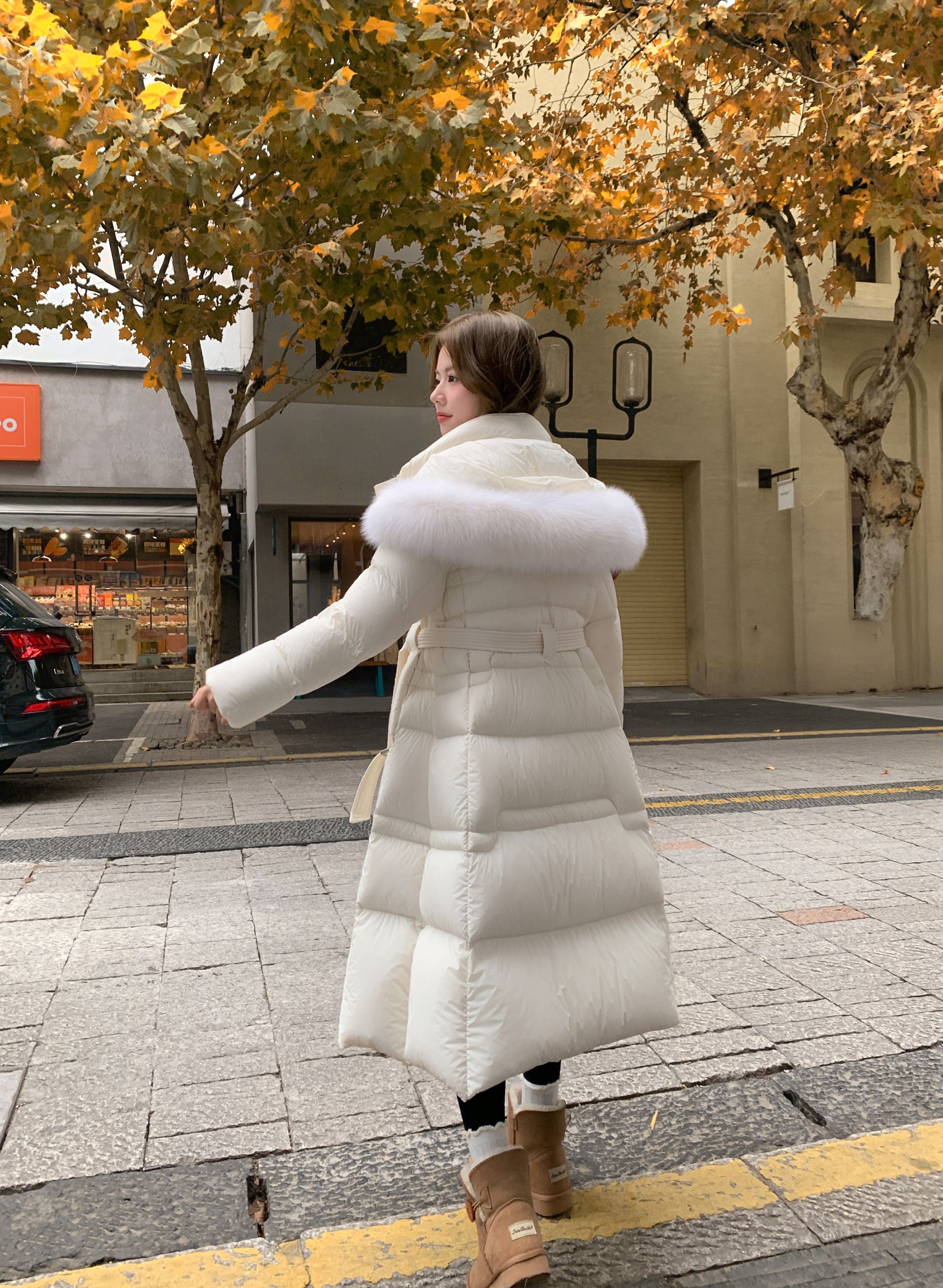 90白鹅绒！芬兰真狐狸毛2025泡芙修身显瘦冬装过膝大毛领冬长款