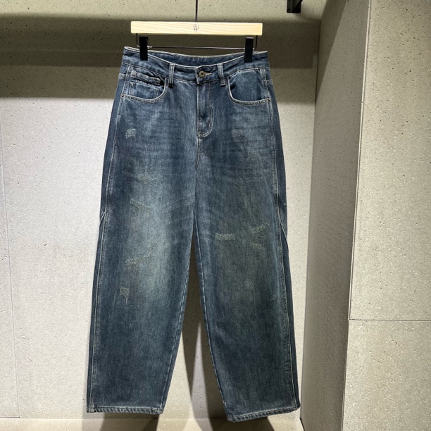 秋冬新款男士宽松美式复古潮流立体掐褶水洗牛仔裤