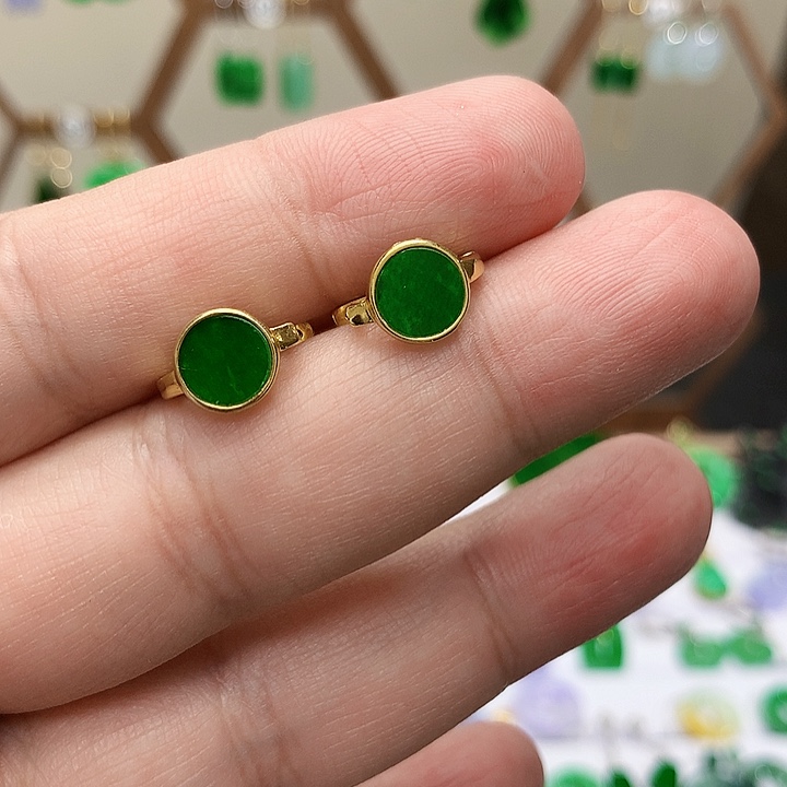 银S925镶嵌翡翠耳饰天然翡翠耳饰