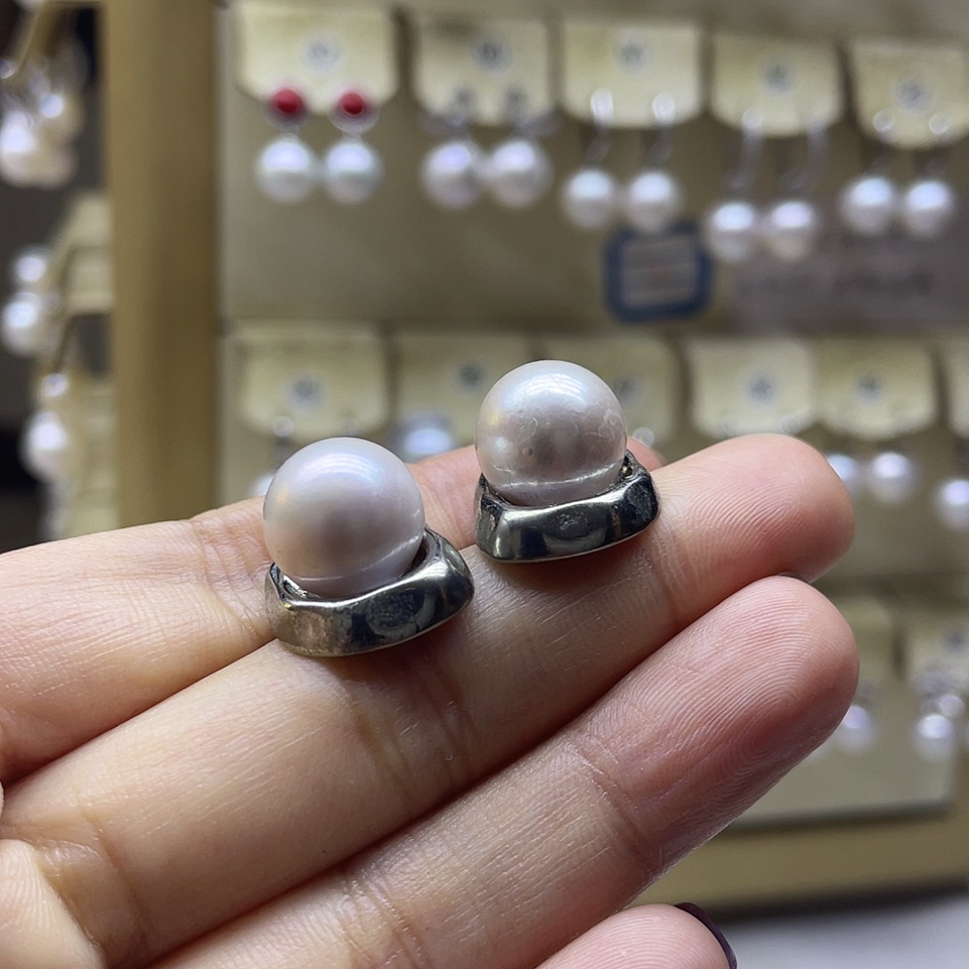 耳饰银S925镶嵌淡水珍珠