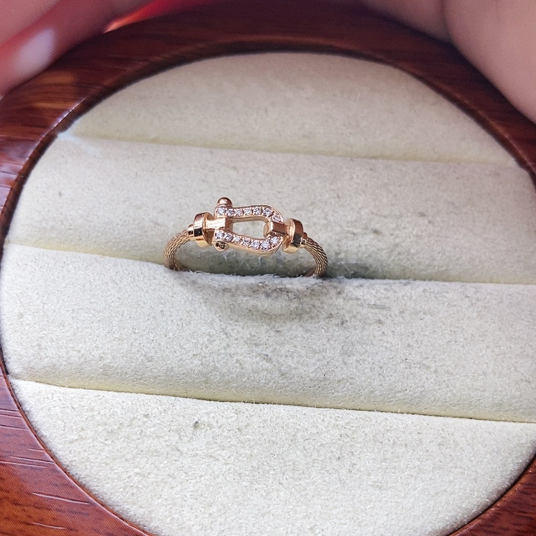 钻石戒指/指环18K金镶嵌小马蹄戒指k玫14