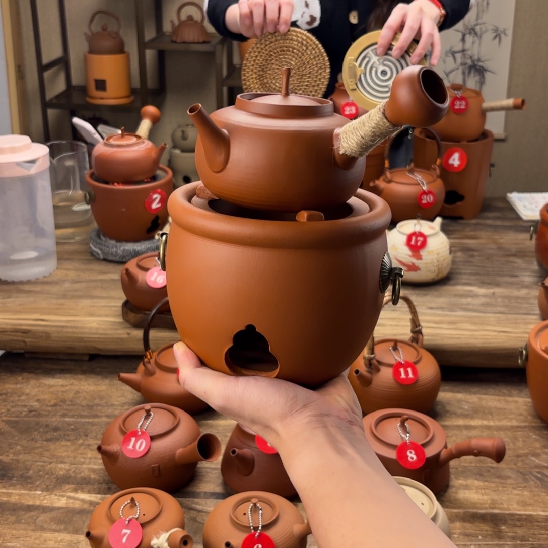 煮水煮茶甘甜 潮州砂铫壶 搭藤垫